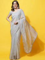 kasee Floral Embroidered Organza Saree | Grocsy