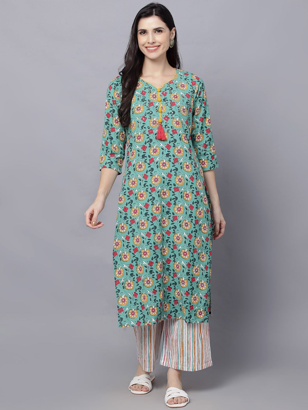 HERE&NOW Women Green Floral Printed Kurta Set | Grocsy