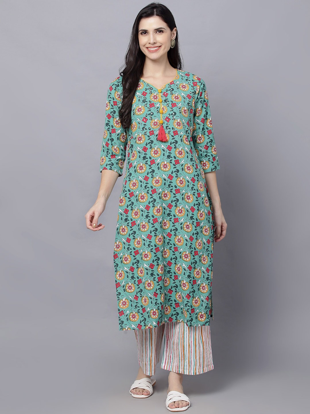 HERE&NOW Women Green Floral Printed Kurta Set | Grocsy