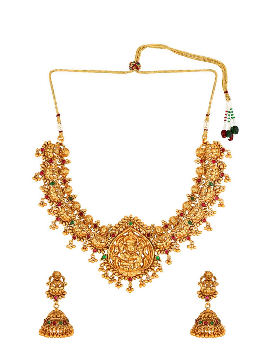 Aadita Women Gold-Toned & Plated Temple Choker Jewellery Set | Grocsy