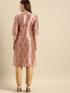All About You Women Pink Paisley Print Mandarin Collar Pastels Chanderi Silk Blend Kurta | Grocsy