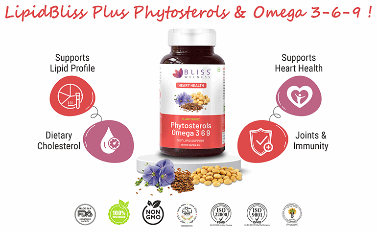 Bliss Welness Heart Health Phytosterols Omega 3 6 9 Veg Capsule Vegicap | Grocsy