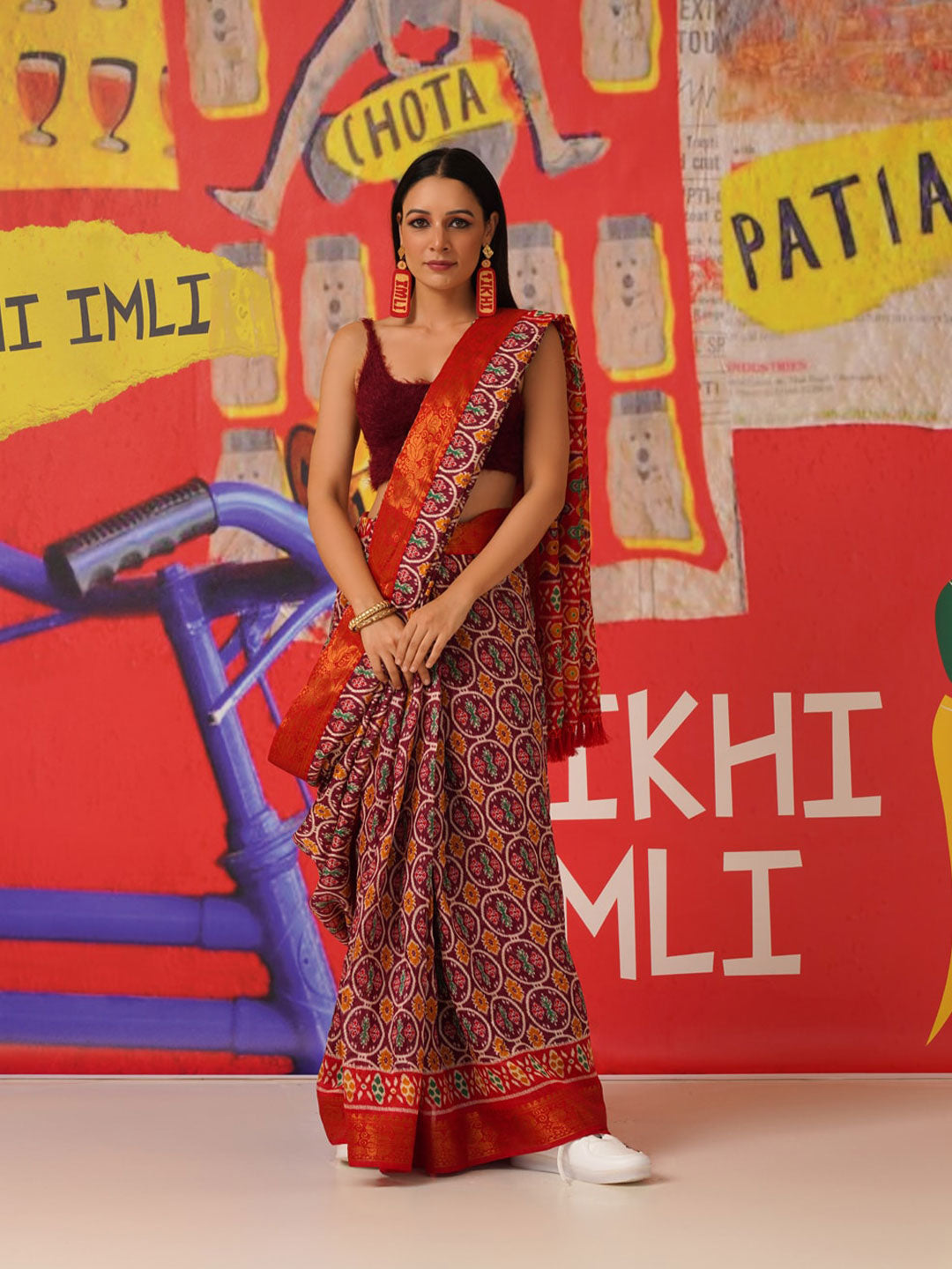 Tikhi Imli Ethnic Motifs Printed Cotton Ready to Wear Saree | Grocsy