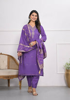 Purple Viscose Silk Embroidery with Thread and sequence Stitched Suit With Dupatta - Tanisha | Grocsy