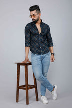 Miravan Men's Blue Floral Print Slim Fit Shirt with Patch Pocket | Grocsy