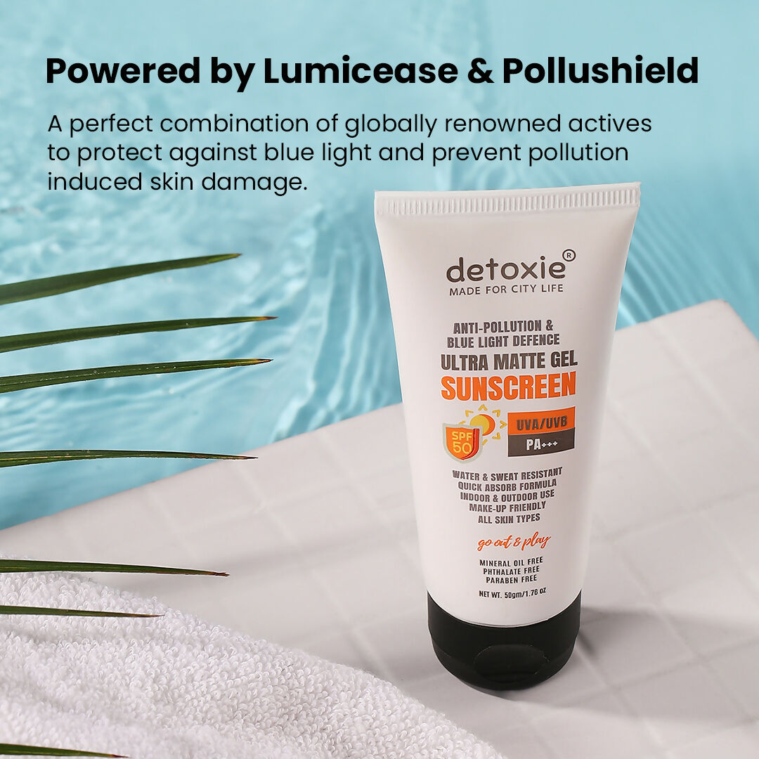 Detoxie Ultra Matte Sunscreen Gel Matte Finish Dry Tint Water & Sweat Resistant With Spf 50 Pa+++ | Grocsy