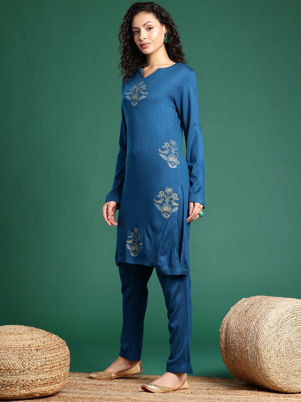 Sangria Ethnic Motifs Printed Regular Kurta With Trousers | Grocsy