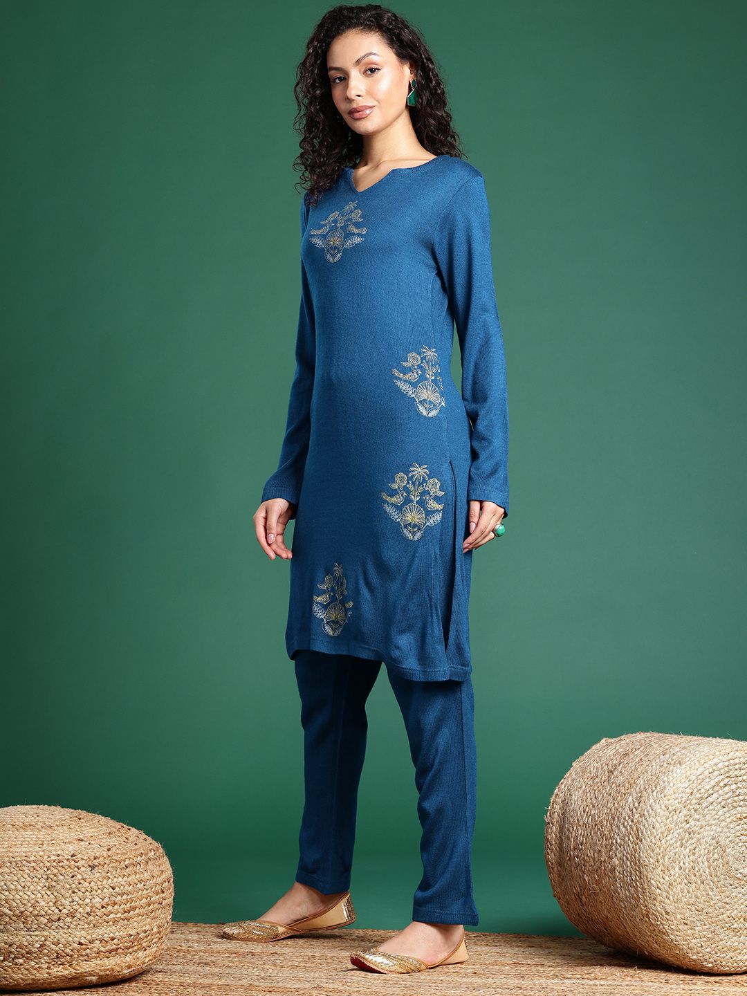 Sangria Ethnic Motifs Printed Regular Kurta With Trousers | Grocsy