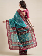 Saree Mall Blue & Maroon Bandhani Silk Blend Bandhani Sarees | Grocsy