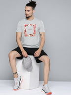 Alcis Men Grey Melange Typography Printed Slim Fit Gym T-shirt | Grocsy