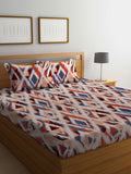 BOMBAY DYEING Marigold Brown Geometric Cotton 104 TC King Bedsheet & 2 Pillow Covers | Grocsy