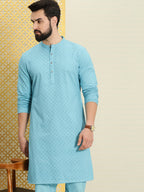 House of Pataudi Men Pure Cotton Schiffli Thread Work Jashn Kurta with Pyjamas | Grocsy