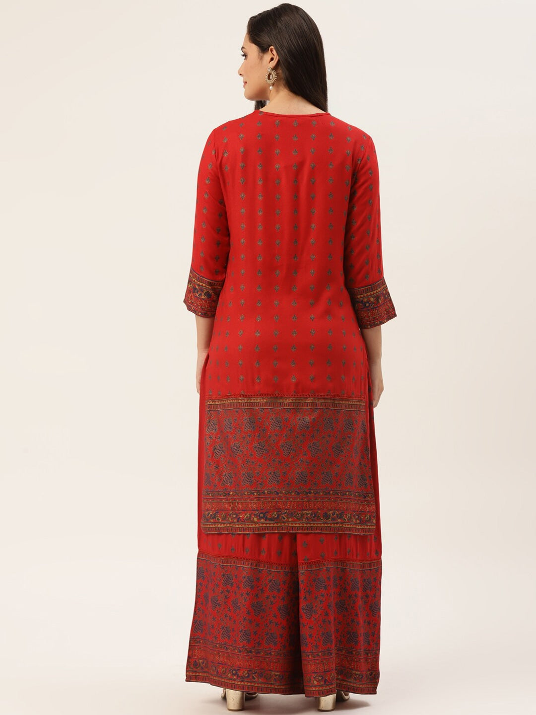 HERE&NOW Women Red Ethnic Motifs Printed Kurta with Palazzos | Grocsy