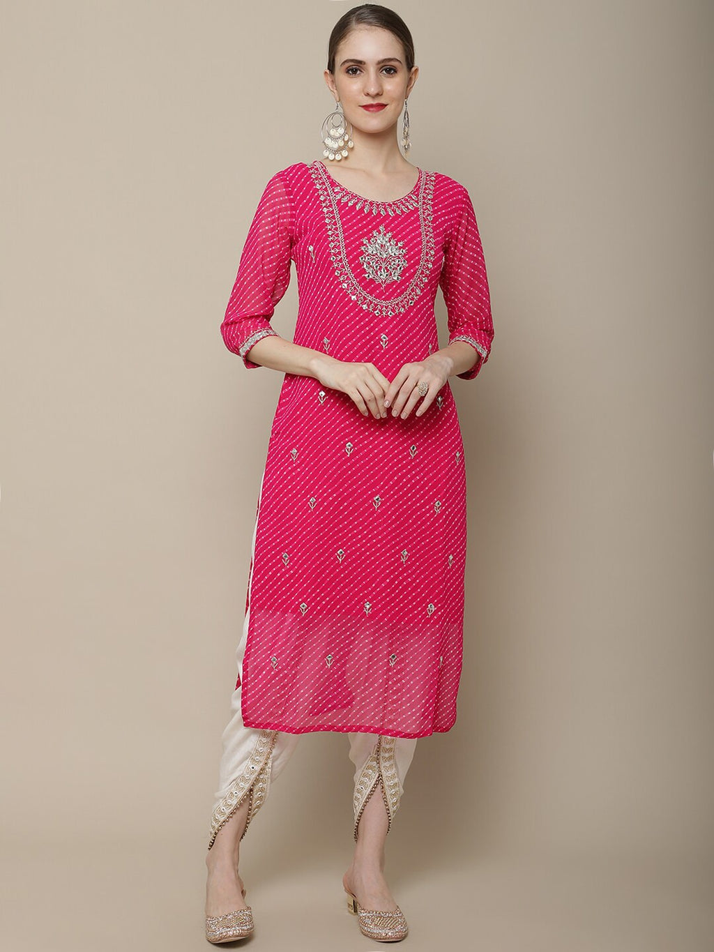 Sangria Women Pink Floral Embroidered Georgette Straight Kurta | Grocsy