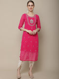 Sangria Women Pink Floral Embroidered Georgette Straight Kurta | Grocsy