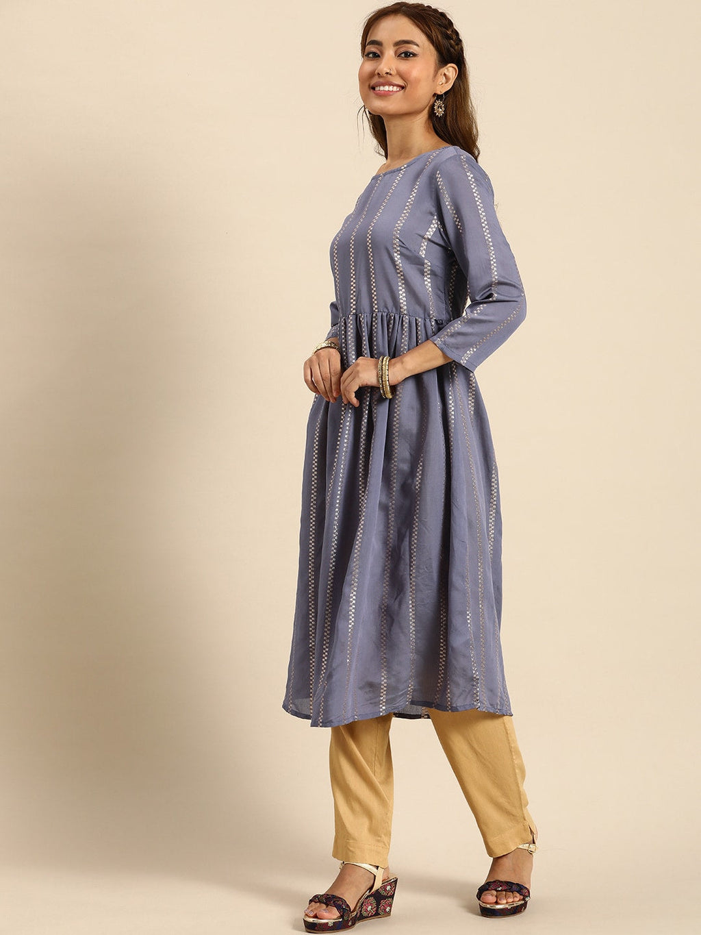 Sangria Women Jacquard Chanderi Silk Anarkali Kurta | Grocsy