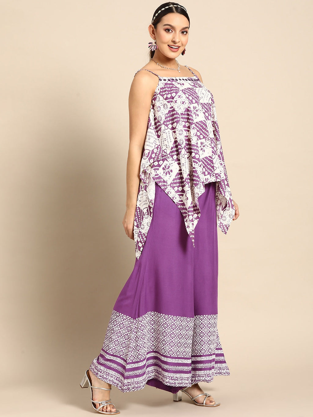 Sangria Women Bandhani Printed Pure Cotton Kurti with Palazzos | Grocsy