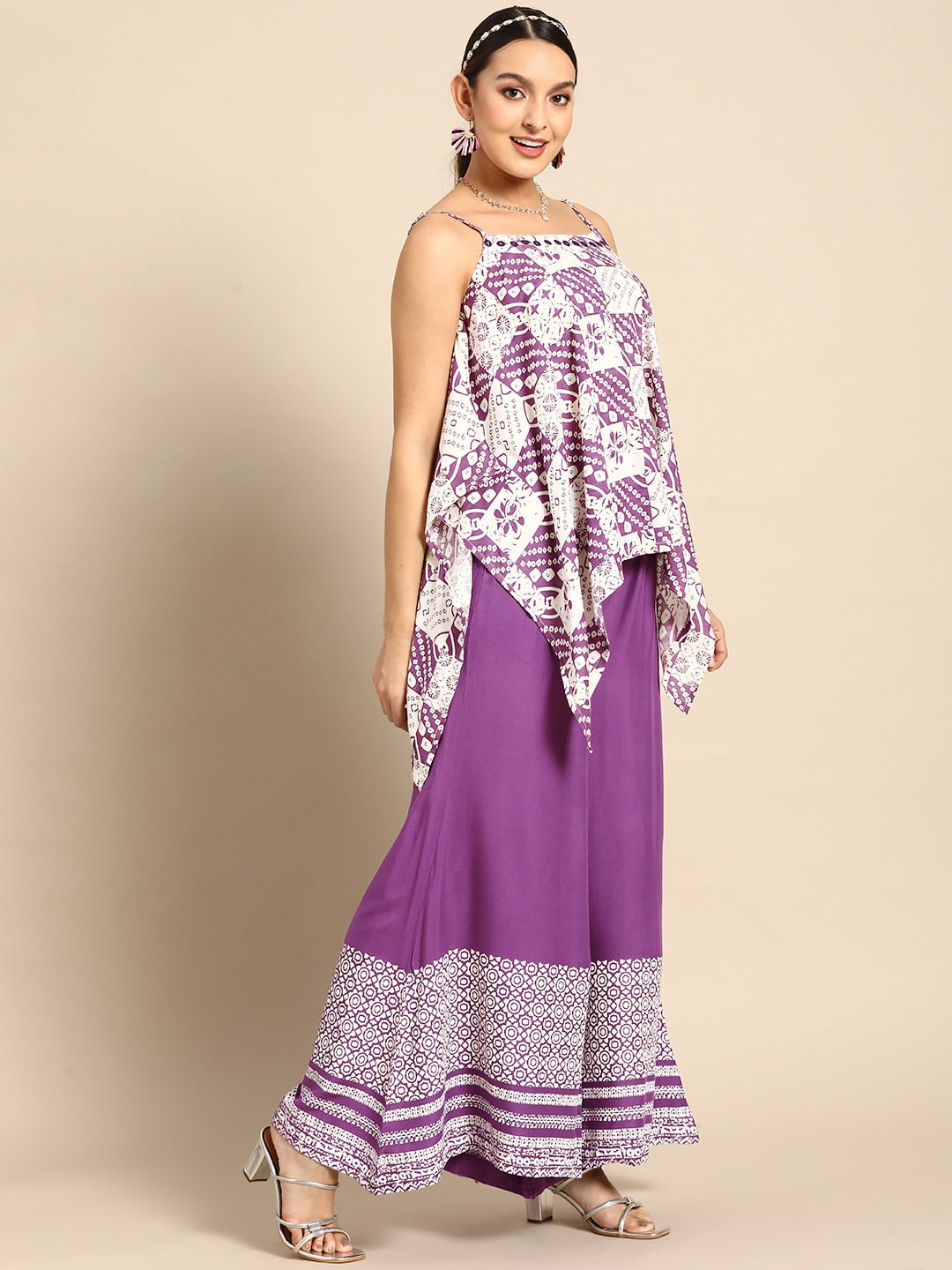 Sangria Women Bandhani Printed Pure Cotton Kurti with Palazzos | Grocsy