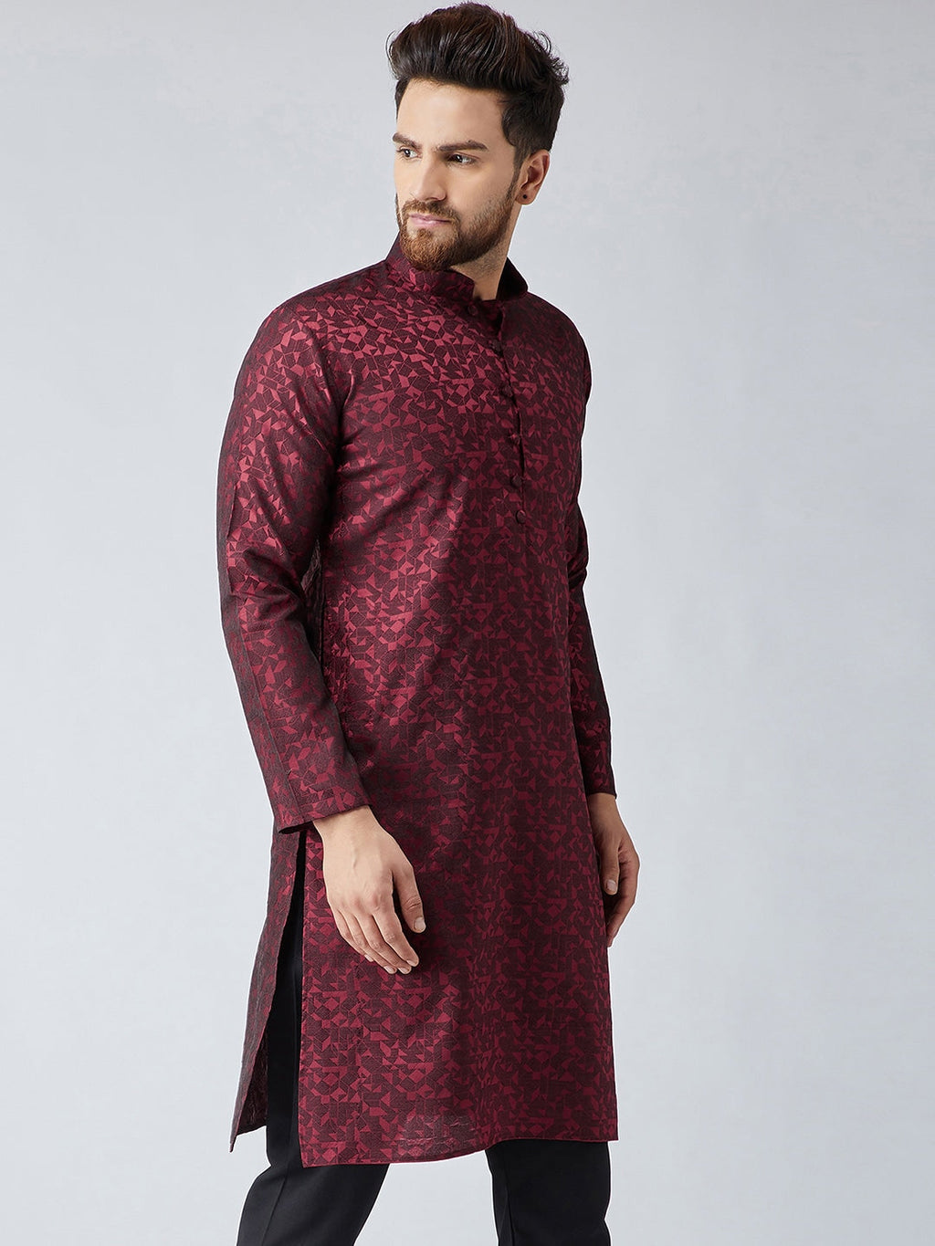 Sojanya Men Maroon Woven Design Straight Kurta | Grocsy
