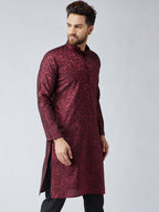 Sojanya Men Maroon Woven Design Straight Kurta | Grocsy