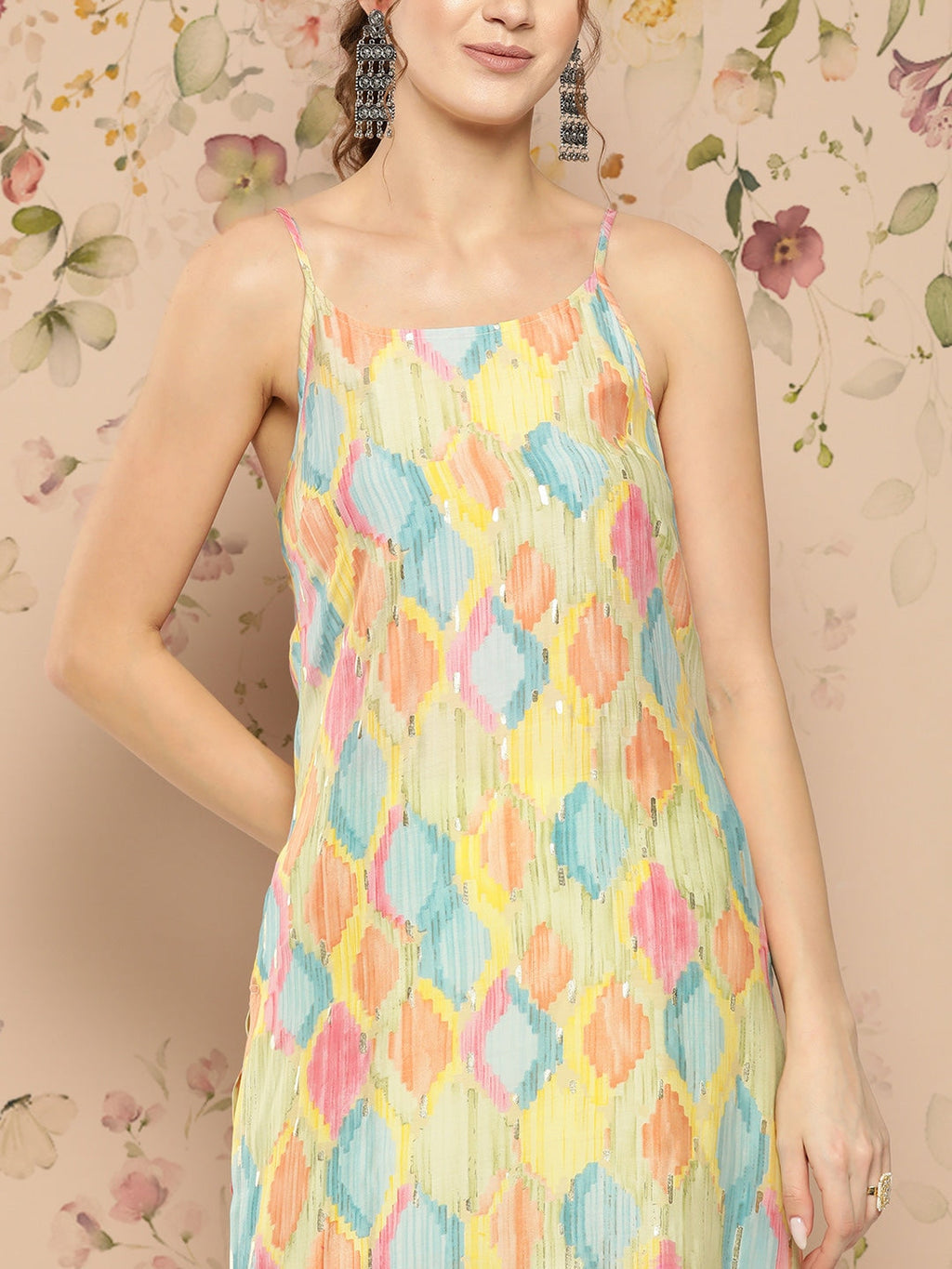 HERE&NOW Abstract Printed Straight Kurta with Solid Palazzos | Grocsy