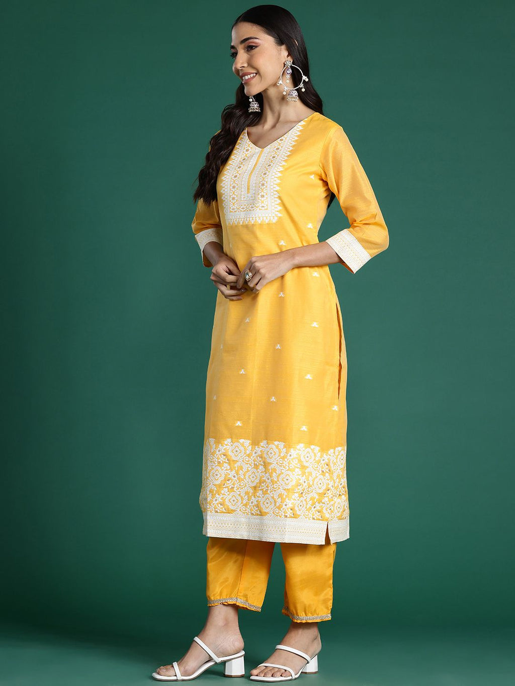 Indo Era Woven Design Jacquard Chanderi Silk Kurta With Trousers & Dupatta | Grocsy