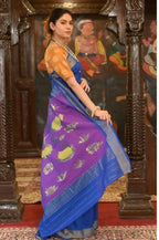 Very Much Indian Handloom Pure Cotton Paithani Swan Pallu-Marine Blue | Grocsy
