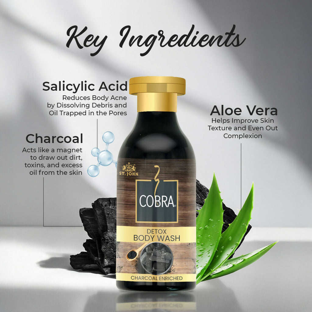 ST.JOHN Cobra Activated Charcoal Enriched Body Wash for Deep Cleansing, Detox & Refreshing Fragrance For All Skin Types | Grocsy