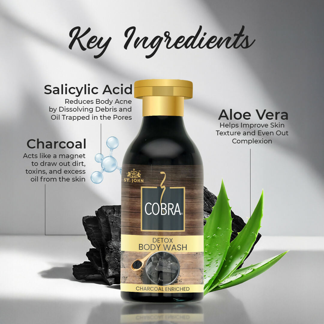 ST.JOHN Cobra Activated Charcoal Enriched Body Wash for Deep Cleansing, Detox & Refreshing Fragrance For All Skin Types | Grocsy