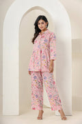 Kaajh Women's Baby Pink Printed Cotton Co-ord Set | Grocsy
