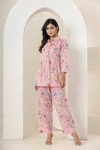 Kaajh Women's Baby Pink Printed Cotton Co-ord Set | Grocsy