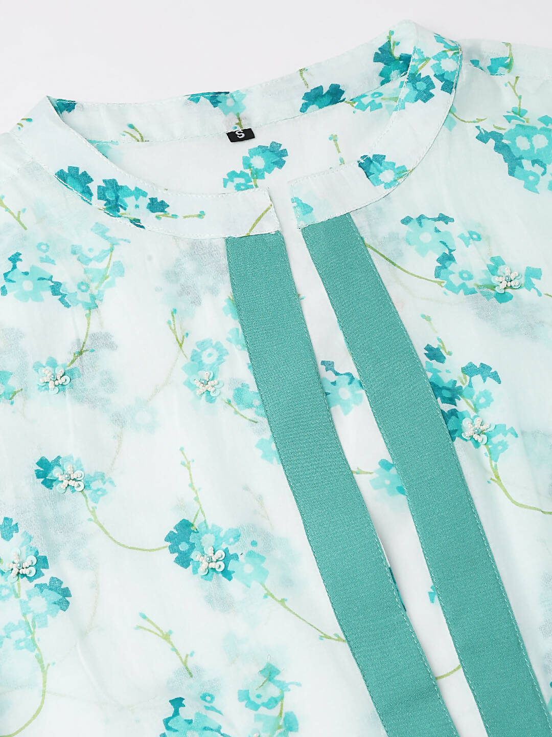 Light Blue Cotton Solid Flared Dress with Printed Shrug - Yukti | Grocsy