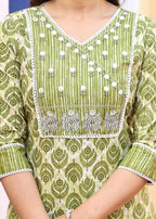 Alvano Printed 3Pcs Straight Kurti with Pant and Dupatta set for women and Girls Rayon (Light Green) | Grocsy