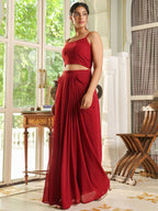 Janasya Maroon Georgette Solid Top Bottom Cape | Grocsy