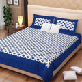 Vamika Printed Cotton White & Blue Bedsheet With Pillow Covers (LEOC_BRFI_B) | Grocsy
