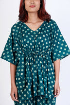 Breathables Green Polka Cotton Kaftan Co-Ord Set | Grocsy