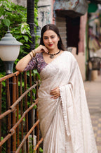 Grey Poly Silk Ethnic Motifs Saree with Unstitched Blouse - Hiral Fashion | Grocsy