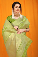 Jyoti Fashion Women's Green Kanjivaram Silk Zari Woven Saree with Blouse | Grocsy