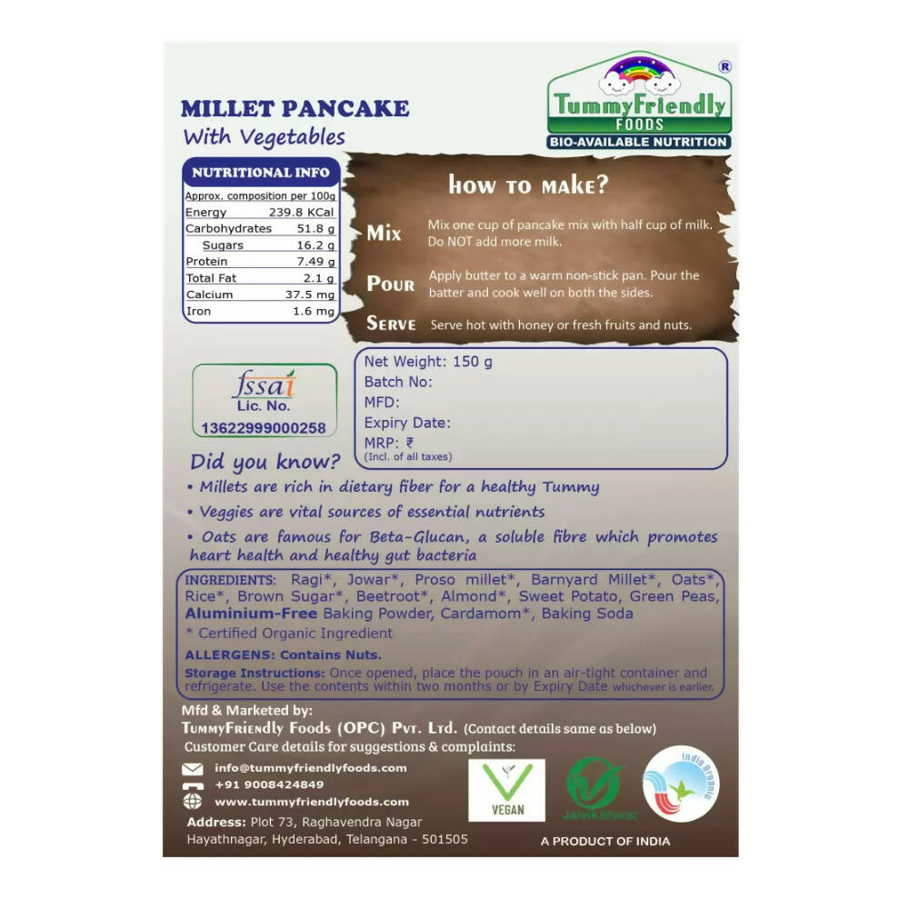 TummyFriendly Foods Millet Pancake Mix - Veggies, Dates, Nuts | Grocsy