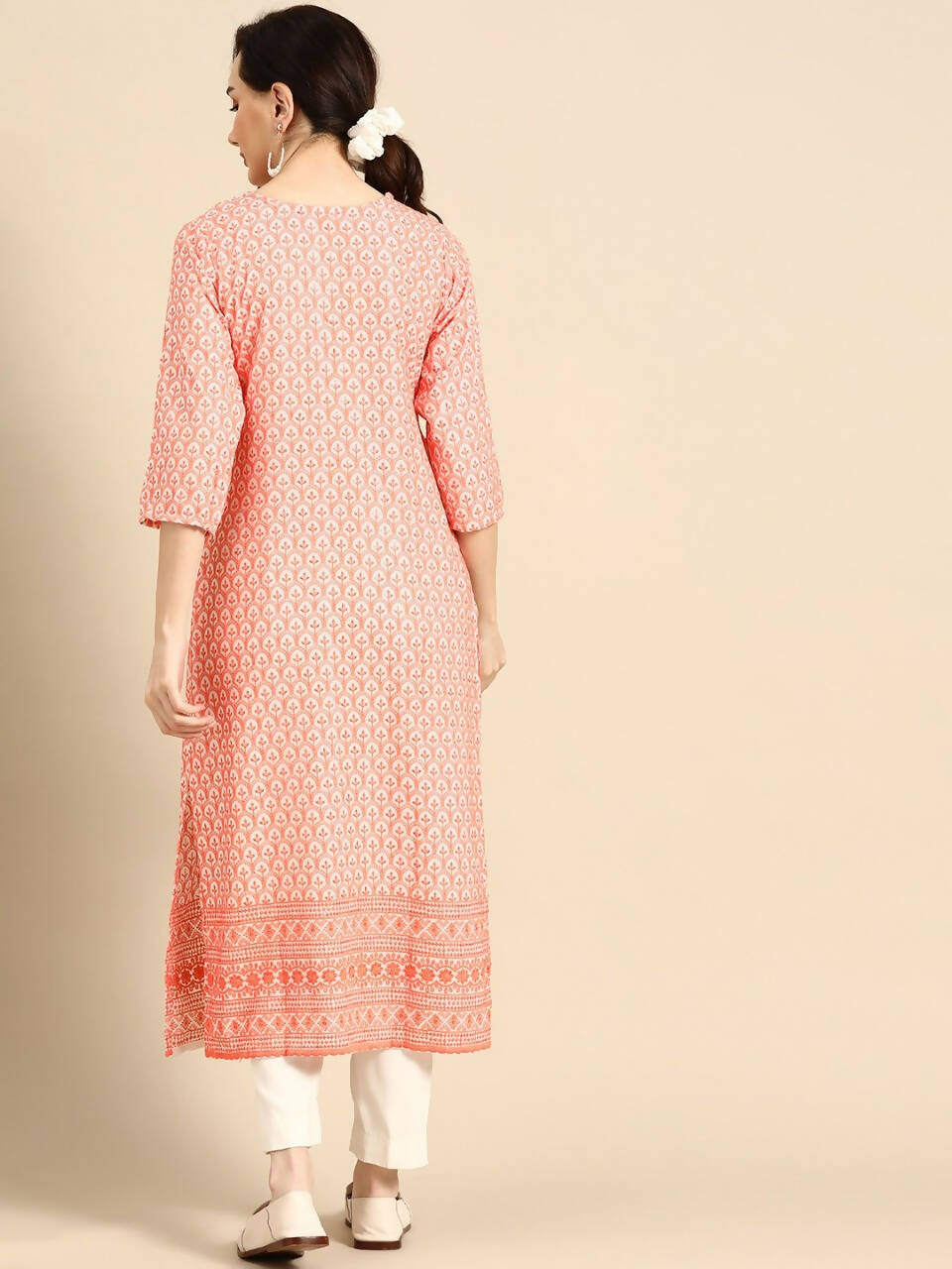 Deeps women's Orange Embroidered Rayon Kurta | Grocsy