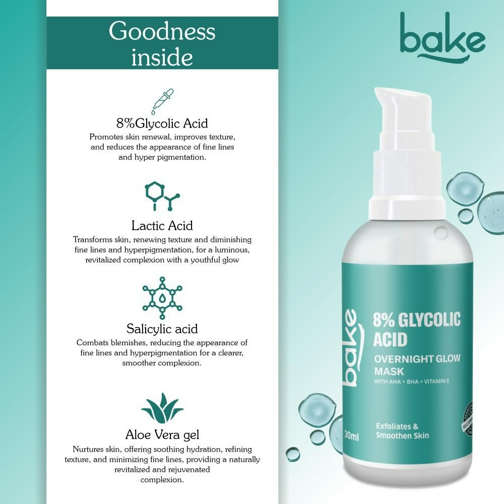 Bake 8% Glycolic Acid Overnight Glow Mask Serum | Grocsy