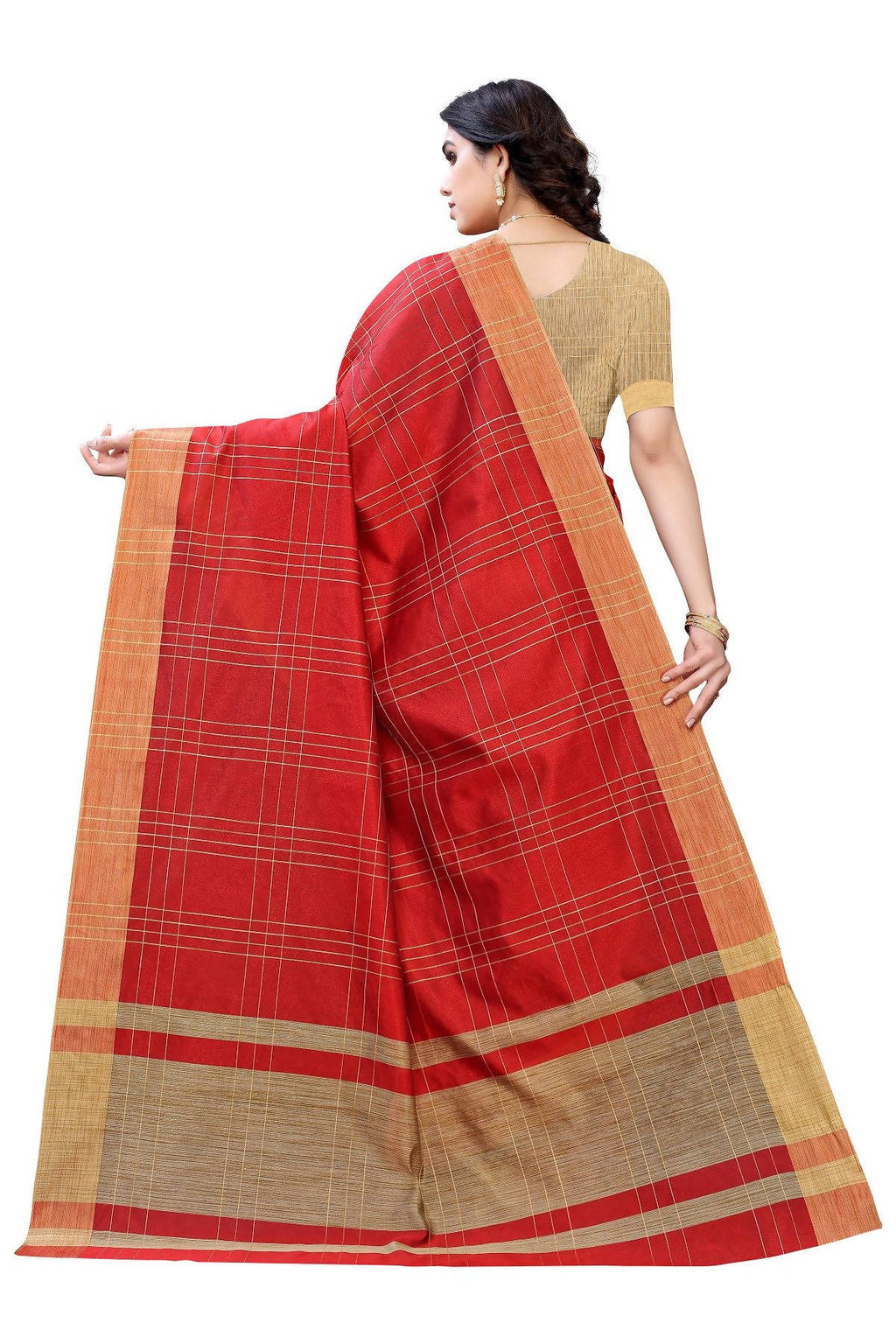 Vamika Red Cotton Silk Weaving Saree (Anaya Red) | Grocsy