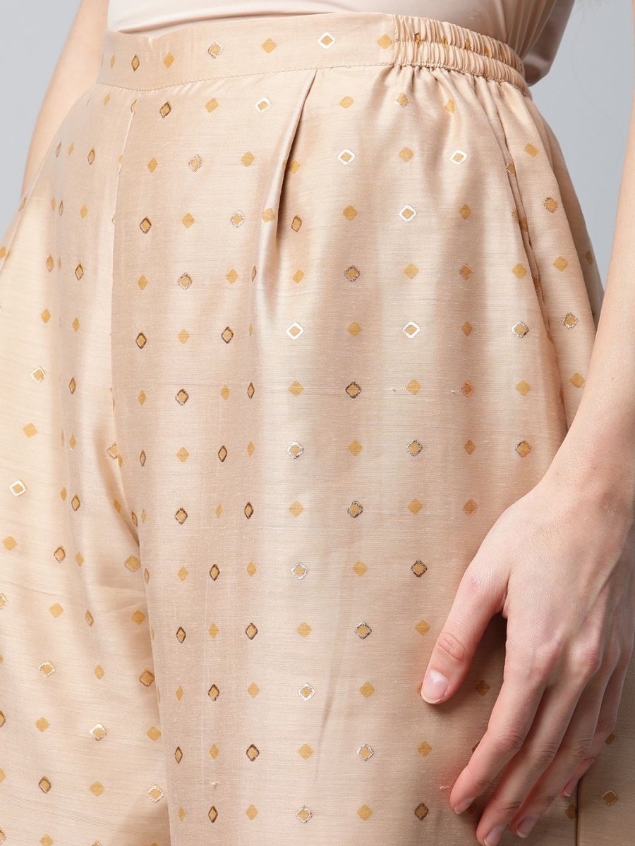 Ahalyaa Womens Beige Chanderi Kurta Palazzo Set with Dupatta | Grocsy