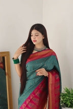 DEIANA'S Beautiful Designer Golden zari Soft Lichi Silk Saree - Blue | Grocsy