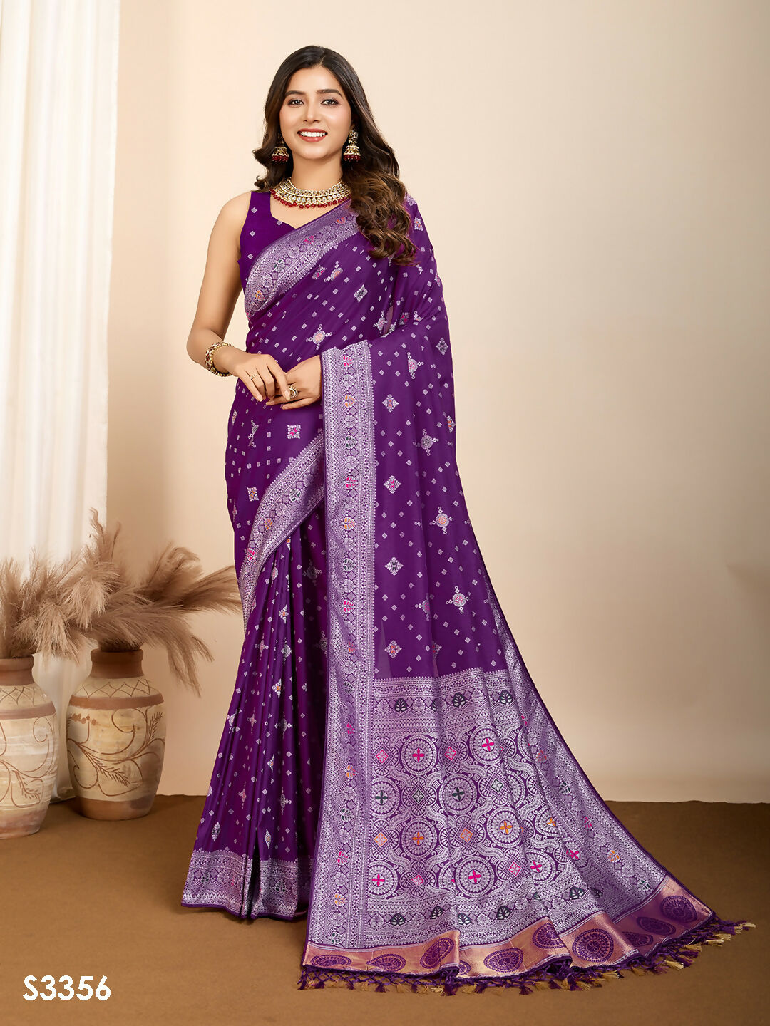 Purple Soft Silk Woven Meenakari Designer Saree - Vedanti | Grocsy