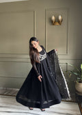Teeya Creation Black Color Faux Georgette Heavy Embroidery Work Functional Wear Long Gown | Grocsy
