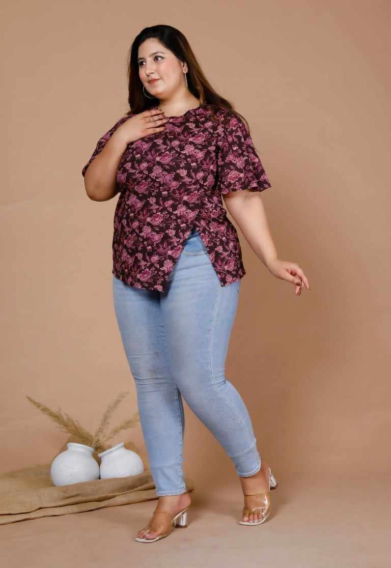 Miravan Women's Plus Size Cotton Floral Print Straight Kurti | Grocsy