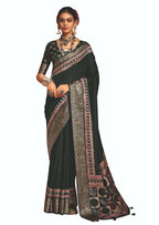 Joban Fashion Green Art Silk With Fine Viscose Border Ajrak Full Body Print With Soft Finish Saree | Grocsy