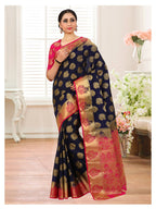Mimosa Kanchipuram Silk Navy Blue Saree | Grocsy