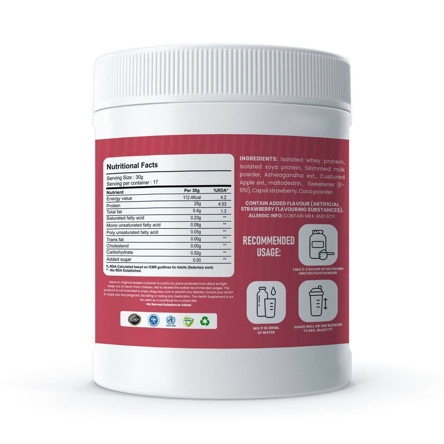 Nutriorg Protein Plus Strawberry Flavor Powder | Grocsy